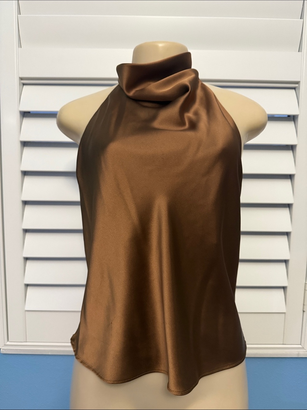 Zara Brown Satin Drape Halter Top